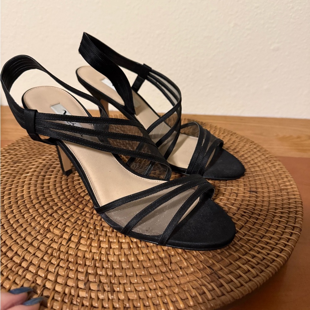 Nina Black Strappy Mesh Slingback Heels